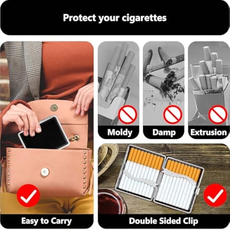 Cigarette Case (2 Pack), Spring Switch 20 Capacity Cigarette Holder Case for Men Women, Cigarettes Smoking Accessories for , Metal & Leather Box for Regular, King Size and 100mm 100's - Image 3